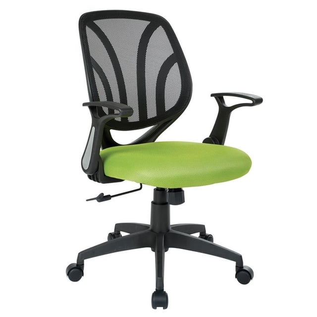 Screen Back Chair with Green Mesh Flip Arms and Silver Accents