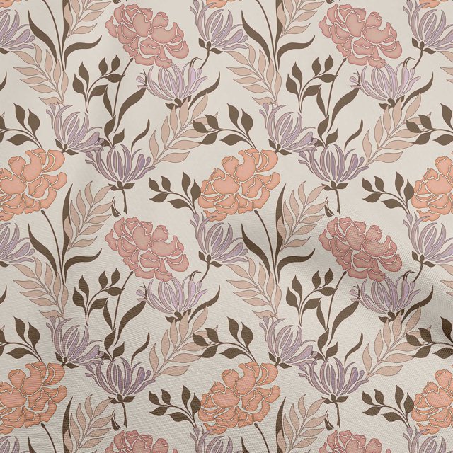 oneOone Tissu en Coton Cambric Rose Brun Floral Rétro Tissu pour Robe Tissu Imprimé au Mètre 56 Pouces de Large