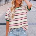 thumbnail image 1 of Pxiakgy Vente Chaude!! Hauts Rayés pour Femmes Col Rond Manches Courtes T-Shirt Tendance 2025 Basique Été Décontracté T-Shirts Amples à Rayures Color Block Blouses Amples Basiques Rd1 S, 1 of 4