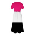 thumbnail image 4 of Tumotour Robe d'Été pour Femmes, Imprimée, Ample, Décontractée, à Manches Courtes, Col Ras du Cou, Ligne A, Évasée, Fluide, à Étages, Chemise, Maxi, Plage, Longue, 2025, Tenues Tendance avec Poches, 4 of 4