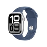 Apple montre Series 10 [GPS 42mm boîtier] Smartwatch avec boîtier en aluminium argenté avec bande Denim Sport - S/M. Suivi de la condition physique, ECG App, affichage rétine toujours en marche, imperméable