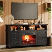 BeesClover TV Stand for TVs Up to 65",60 Inch Entertainment Center with LED Light Strip&Adjustable Shelf,Farmhouse Media Console with 6 Drawers,Wooden Tv Stand with Storage for Living Room