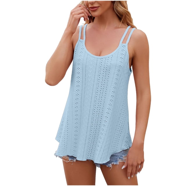 Babysbule Camisole à Bretelles Spaghetti pour Femmes, Mode, Manches Courtes, Ajourée, Respirante, Col Rond, Débardeurs Fluides pour Femmes