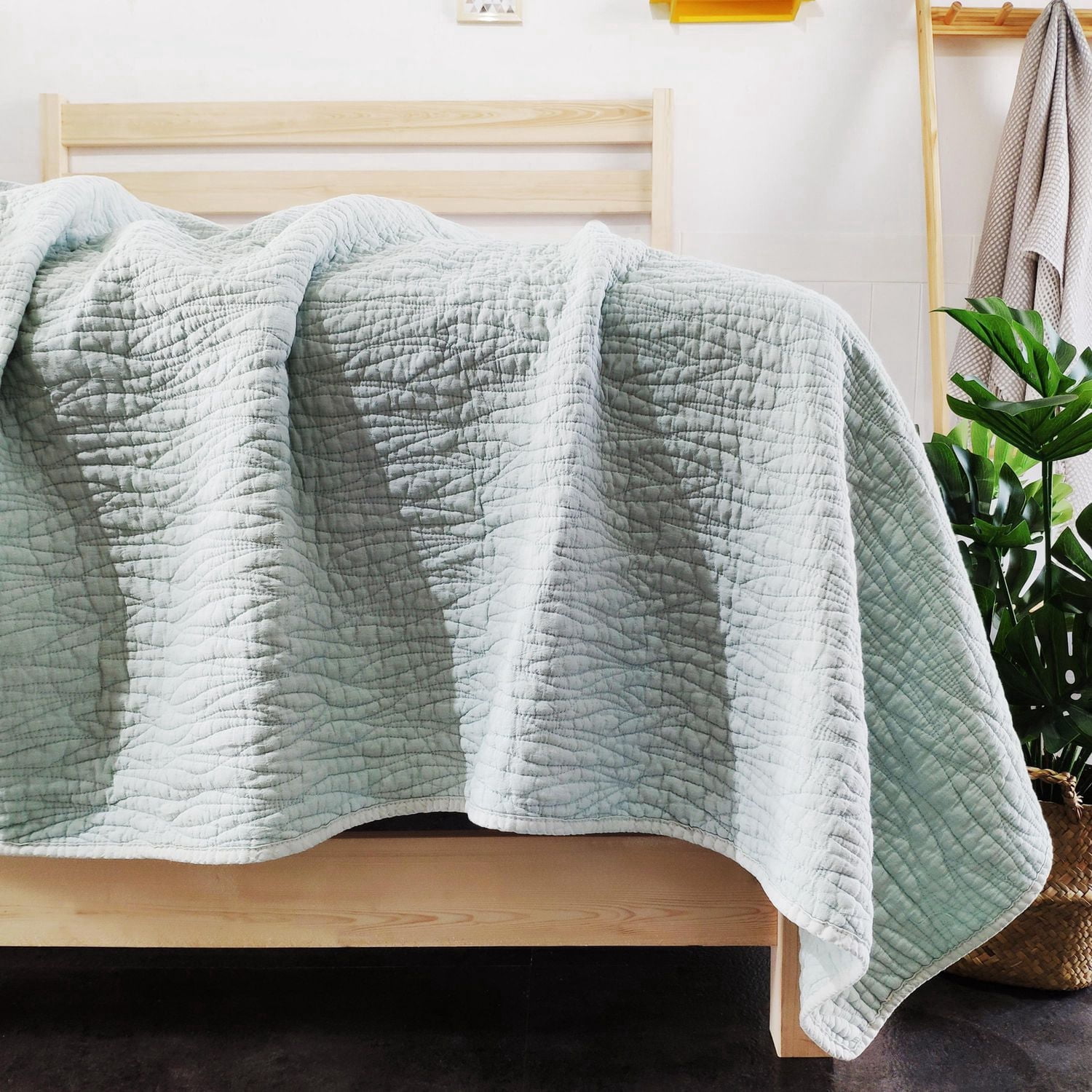 Ensemble de couette Carson de Gouchee Home – Ensemble de literie menthe 3 pièces, coton délavé avec motif à coutures ondulées, couvre-lit doux toutes saisons