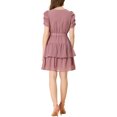 thumbnail image 3 of INSPIRE CHIC Women's Tie Neck Ruched Sleeve Elastic Waist A-Line Double Layers Ruffle Hem Short Dress S Muted Purple, 3 of 7