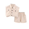 thumbnail image 1 of Penkiiy Mode Garçons T-Shirts Décontractés à Manches Courtes Col Rond Col Bouton Ensembles de Shorts Imprimés 0 Mois Beige, 1 of 2