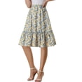 thumbnail image 1 of Unique Bargains Women's Ruffle Hem Flowy Tiered A-Line Floral Midi Skirts White Yellow S, 1 of 6
