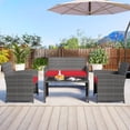 thumbnail image 4 of Costway Ensemble de Conversation pour Patio 4 Pcs avec Coussins de Siège et Dessus de Table en Verre Trempé, Extérieur Rouge, 4 of 10