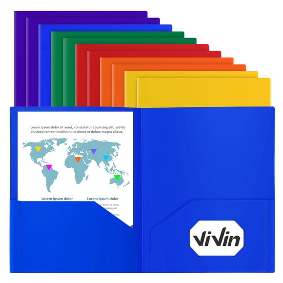 ViVin Plastic Folders with Pockets 60PCS, File Folders School Supplies, Assorted Colors