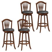 Costway Swivel Bar Stools Set of 4, 31" Bar Height Barstools with Backrests & Wood Frame Brown