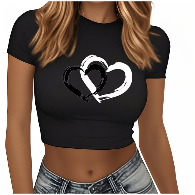 Plebaso T-Shirts Courts Graphiques pour Femmes à Manches Courtes, Imprimés, Ajustés, Col Rond, Décontractés, T-Shirts d'Été pour Femmes