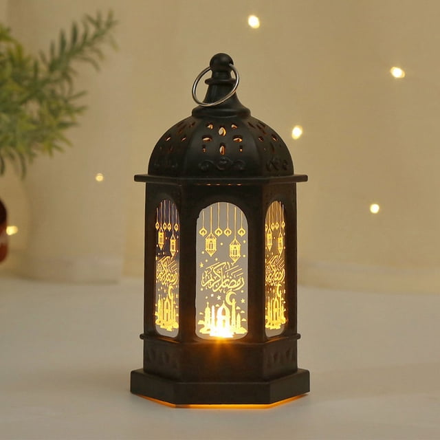 YOPTOP Ramadan Lantern Decoration Plastic LED Eid Mubarak Lamp Exquisite Battery Powered Ramadan Festival Table Light Home Festival Decoration Gift for Children Home Tabletop Decor,black