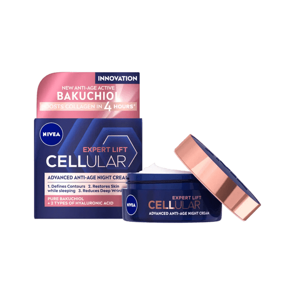 Nivea Cellular Expert Lift Crème de Nuit pour le Visage Anti-âge au Bakuchiol Pur + HA 50 ml / 1,7 fl oz