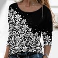 thumbnail image 4 of Machine d'Impression de T-Shirts Mode Femmes Décontracté Impression Col Rond Manches Longues T-Shirt Ample Blouse d'Automne Chandail Hauts, 4 of 5