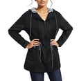 thumbnail image 2 of Kcodviy Womens Rain Jacket with Jacket Women Under Hood Lightweight Long Sleeve Rains Women Windbreaker Zip Up Drawstring Retro Windbreakers Raincoat with Pockets, 2 of 6