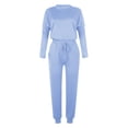 thumbnail image 5 of Mrat Women 2 Piece Outfit for Winter 2 Piece Jogging Sets Solid Polyester Long Sleeve Sweatsuits Sets Two Piece Track Suits Drawstring High Waist Pants Set Comfy Outfits N-Blue 3XL, 5 of 5