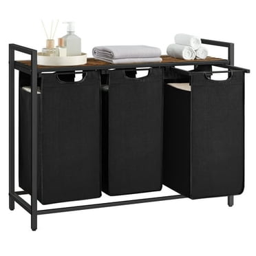 VASAGLE Laundry Hamper, Laundry Basket, Laundry Sorter with 3 Pull-Out and Removable Bags, Shelf, Metal Frame, 3 x 10 Gallons (38L), 36.4 x 13 x 28.4 Inches, Rustic Brown and Black