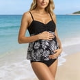 thumbnail image 2 of Gyexs Maternity Athletic Tankini Swimsuits Two Piece Floral Print Ruched Tops with Shorts Black, Size L, 2 of 4