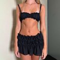 thumbnail image 2 of Gupgi Women's 2 Piece Solid Color Spaghetti Strap Frills Sleeveless Cami Tops Ruched Mini Skirts, 2 of 6