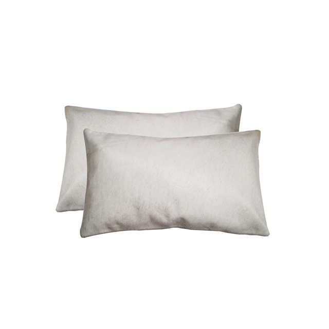 TORINO Peau de Vache PILLOW 12"X20 Pouces Lot de 2 avec Deux Coussins Rectangulaires en Peau de Vache Indienne 100 % Naturelle dans une Teinte Neutre Légère, avec Panneaux Cousus à la Main, Fermetures Éclair Cachées et inserts en polyfil, Idéal pour Superposer dans la Déco de la Maison et Ajouter une texture Naturelle.