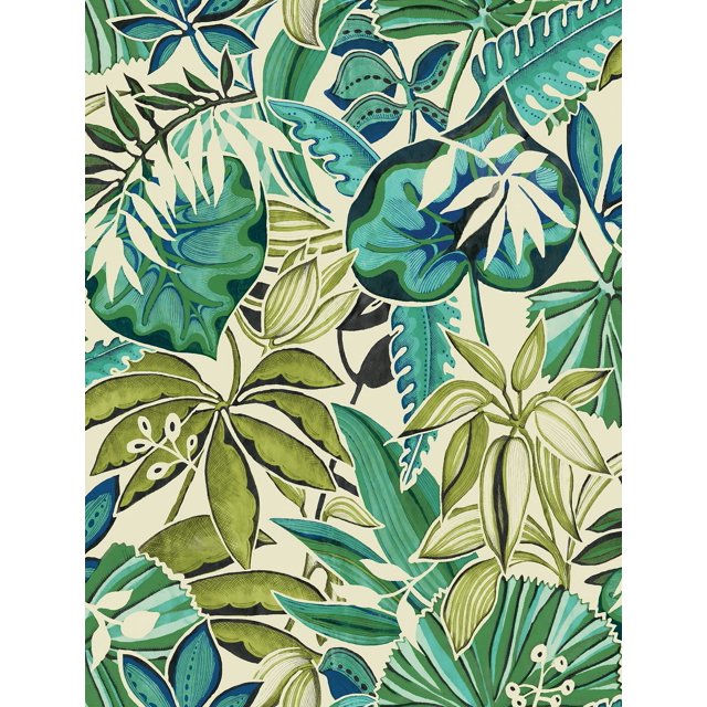 Caroline et Bettina Papier Peint Autocollant Feuilles Turquoise