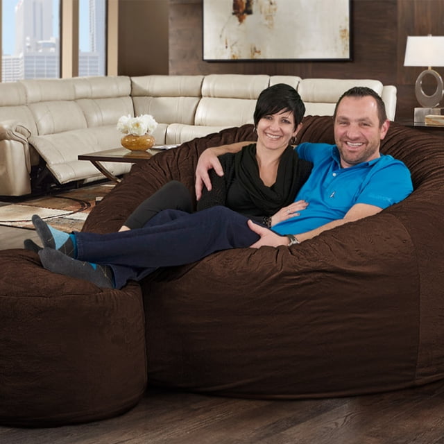 Ultimate Sack 6000 6 Foot Pre Filled Suede Bean Bag with Footstool, Brown