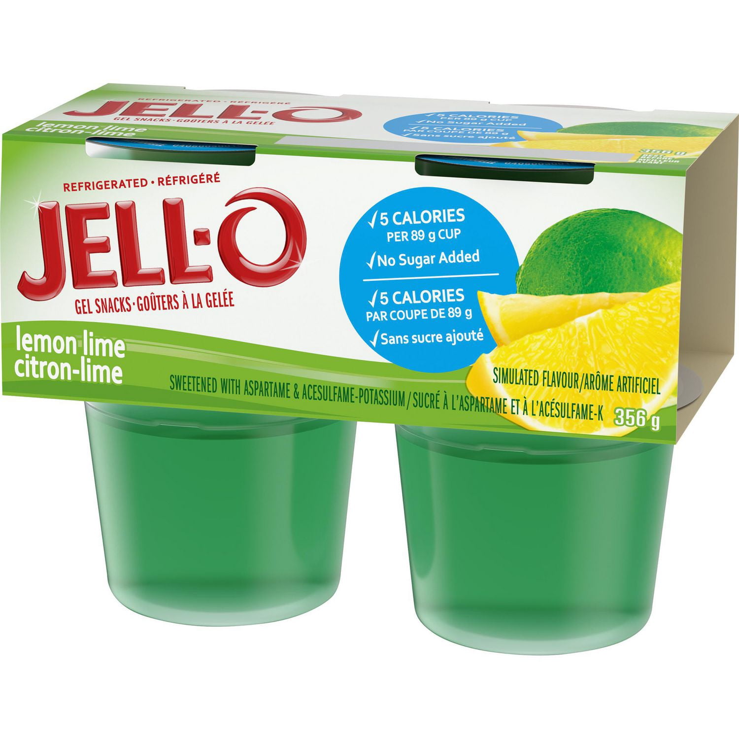 Goûters À La Gelée Réfrigéré Prêt-À-Servir À Saveur De Citron-Lime Sans Sucre Ajouté, Paquet De 4
