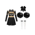 thumbnail image 3 of Mufeng Costume de Pom-Pom Girl pour Filles Enfants à Manches Longues Robe de Cheerleading avec Pompons Attache-Cheveux en Stock Costume de Performance Tenue de Danse A Blanc&Noir 12, 3 of 7