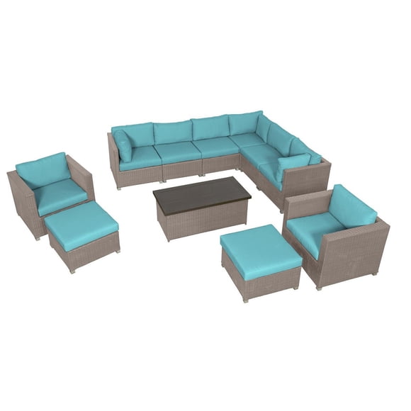 Chambers Bay Collection Ensemble de conversation de patio en aluminium 11 pièces avec coussins aquatiques