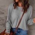 thumbnail image 2 of Yuyuzo Hauts Grande Taille pour Femmes Chic Mode Décontracté Couleur Unie Chemises de Bas Manches Longues Col Rond Hauts, 2 of 5