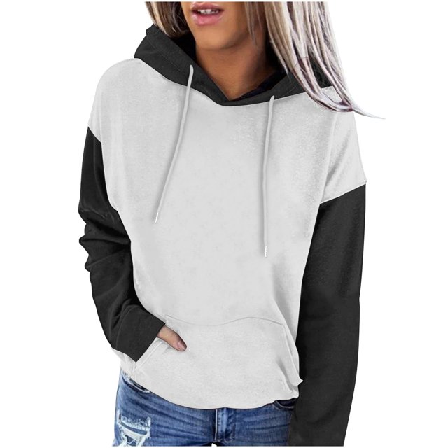 MeetoTime Women's Color Block Hoodie Fall Fleece Long Sleeve Crew Neck Oversized Hooded Sweatshirt Pullover Tops