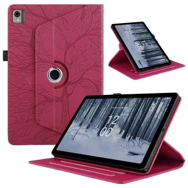 Pour Nokia T21 Étui pour Tablette 10,4 Pouces Arbre Embossé Support Rotatif à 360 Étui pour Tablette pour Nokia T21 Étui pour Nokia T20 T 20 10,4 Pouces Rouge pour Nokia T21