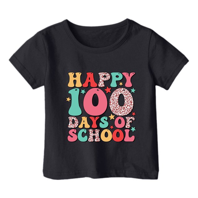FhsagQ le 7 Juillet Garçon et Fille Mode Décontractée Imprimé Col Rond Ample Manche Courte T-Shirt Haut Tout-Petit Filles Printemps le 7 Juillet T-Shirts 5T-6T Printemps Noir 8-9 Ans