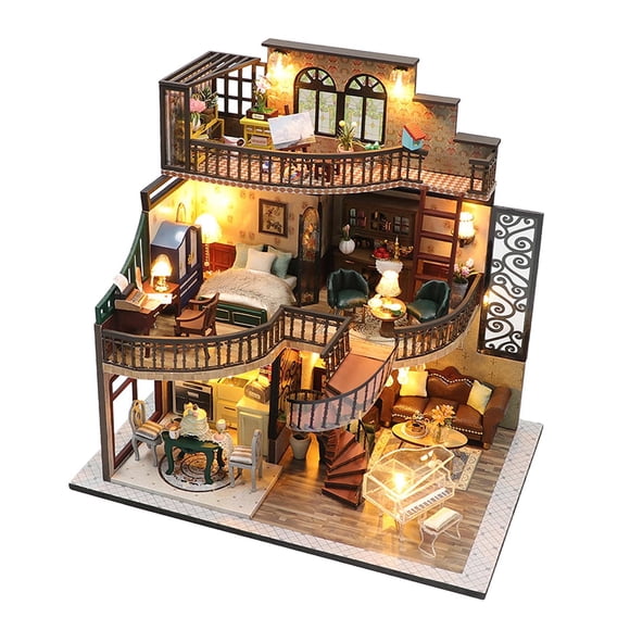 Bunblic DIY Miniature Doll House Kit Mini House Making Kit Wood Handmade Architectural Model Building Kit for Girls Crafts Lovers Kids