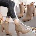 thumbnail image 1 of Ankle Boots Women Buckle High Heel Slip Pointed Toe Winter Chunky Ankle Boots Back Zipper Shoes, 1 of 9