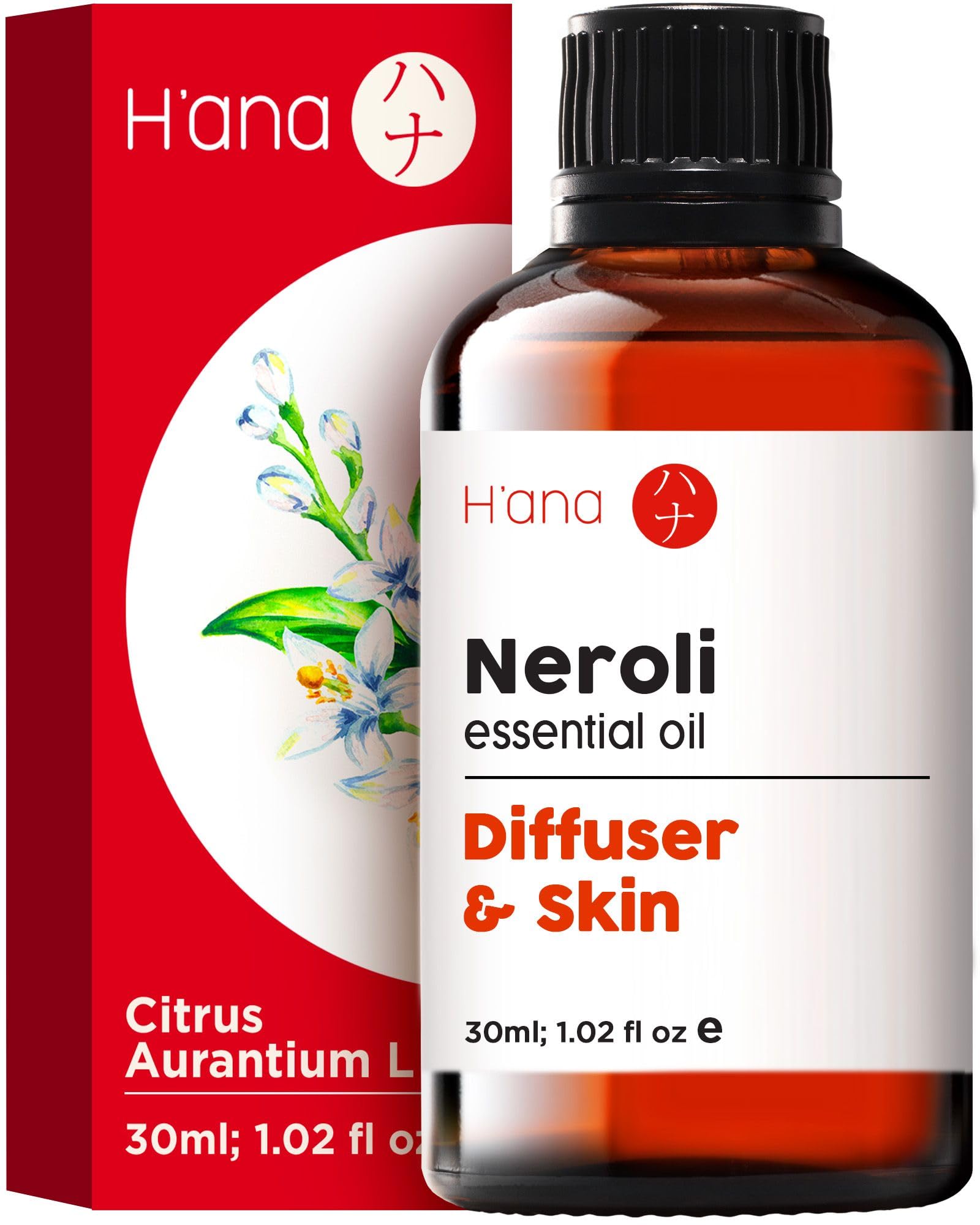 Hana Neroli Essential Oil for Diffuser - 100% Natural Fragrance Neroli Oil for Skin - Neroli Essential Oil for Aromatherapy Soap & Candle Making (1 Fl Oz)