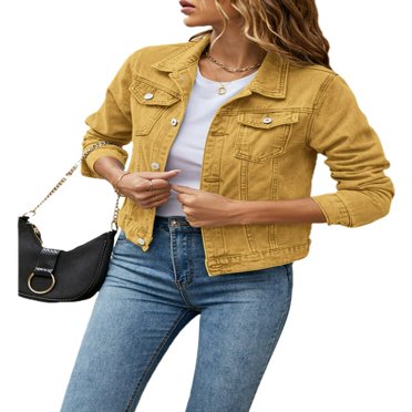 Veste en Denim Unie pour Femmes, Décontractée, à Manches Longues, Boutonnée, avec Poches Poitrine, Veste en Jean