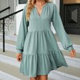 thumbnail image 1 of EQWLJWE Liquidation d'Économies d'Été! Robe Décontractée pour Femme Couleur Unie à Manches Longues Col en V Ourlet Plissé Robe d'Automne Longueur Genou Robes d'Été 2023, 1 of 4