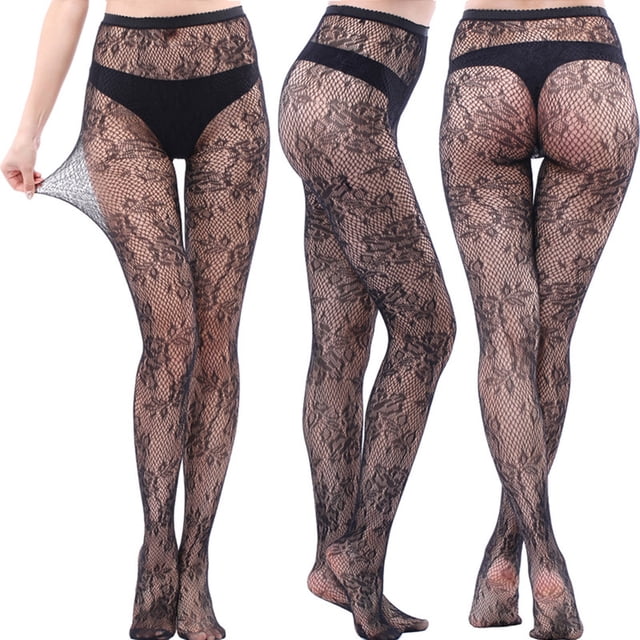 Qertyioot Collants Mode Leggings Unis Pantalons en Maille Transparente Grande Taille Bas Résille en Filet