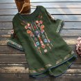 thumbnail image 2 of Blouses pour Femmes, T-Shirt Mode Décontracté Ample de Printemps Été pour Femmes, Couleur, Manches Courtes, Col Rond, Hauts Brodés, Blouse en Coton et Lin, 2 of 5