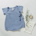 thumbnail image 2 of Baby Infant Girls Rompers Summer Flying Sleeves Solid Color Pajamas Jumpsuits Triangle Onesie Outfits Blue Infant Boy Clothes 12-18M, 2 of 6