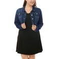 thumbnail image 4 of GRACE & GRANDEUR Women's Plus Jean Jackets Button Down Denim Bomber Jacket, 4 of 5
