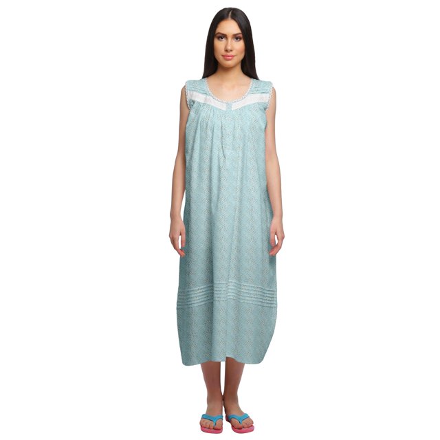 Moomaya Chemise de Nuit à Manches pour Femmes, Imprimée, en Coton