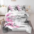 thumbnail image 1 of YST Cherry Blossoms 7-Piece Comforter Set, Japanese Style Bedding with Mount Fuji Design, Queen Size, White Grey Pink, 1 of 4