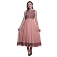 thumbnail image 1 of Bimba Robe Anarkali à Col Mandarin pour Femmes, Rose Saumon, à Blocs Imprimés, Kurta Ethnique Indienne, XX-Grand, 1 of 6