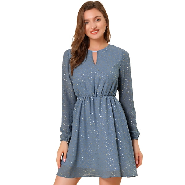 INSPIRE CHIC Robe Trapèze à Col en V Ras-du-Cou Métallique Brillante à Étoiles pour Femme