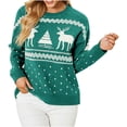 thumbnail image 2 of Fartey Chandails de Noël pour Femmes Mignon Renne Flocon de Neige Vacances Laid Chandail Tricoté Ample Confortable Automne Manches Longues Col Rond Chandail Chandails Vert m, 2 of 8