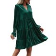 thumbnail image 2 of Meichang Robe en Velours pour Femme à Col en V, Manches Longues, Coupe Trapèze, à Volants Superposés, Mini, Fluide, Style Babydoll, Robe Formelle pour Mariage, Fête, Cocktail, 2 of 9