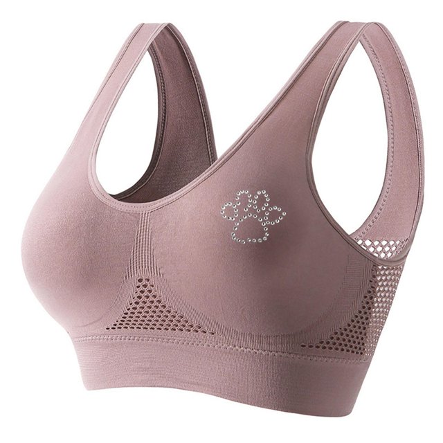 Women's Rhinestone Sports Bra - Hollow Back Design w/ Wide Strap Support | Anti-Sagging Wireless Bra for Workouts & Mature Figures