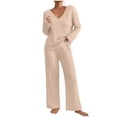 thumbnail image 1 of yoeyez Two Piece Womens Pajama Sets Ribbed Knit Comfy Long Sleeve Lounge Sets 2 Piece Matching Pj Sets with Pockets Long Pants Soft Sleepwear Beige L, 1 of 6